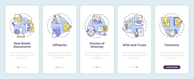 Types de documents de notarisation intégrés à l'écran de l'application mobile