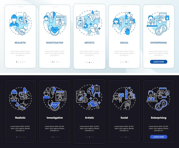 Types D'environnement De Travail écran D'application Mobile D'intégration En Mode Nuit Et Jour