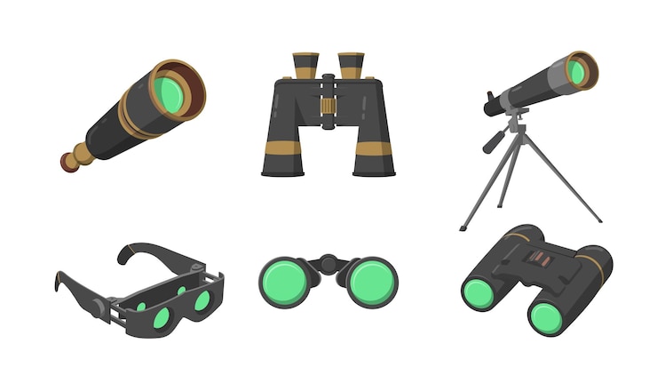 Vecteur types intéressants de jumelles et de télescopes