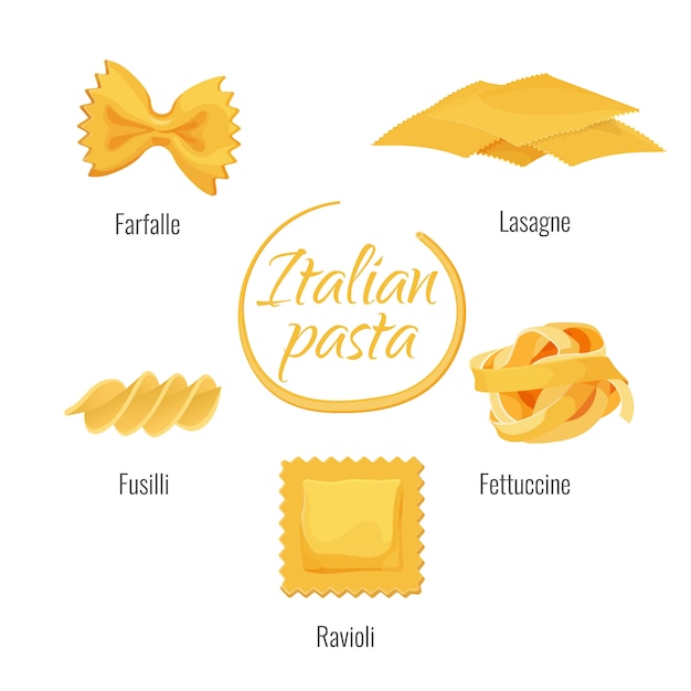 Vecteur types de pâtes italiennes vector icons isolés