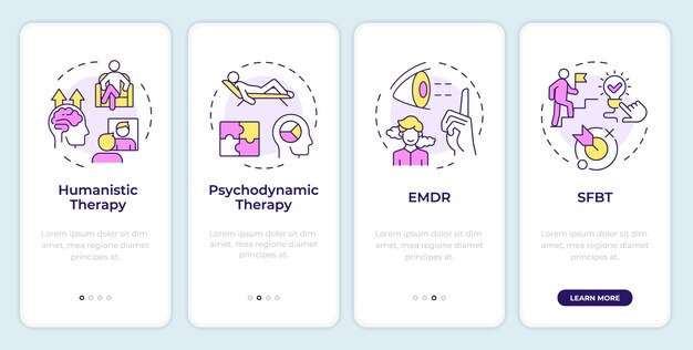 Types de psychothérapie à bord de l'écran de l'application mobile