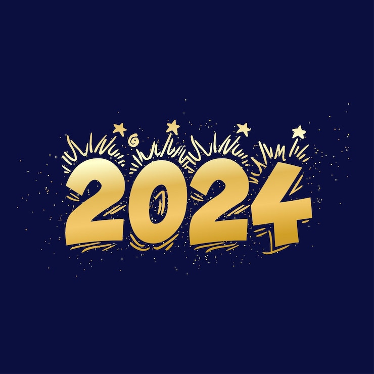 Vecteur typographie 2024 conception de texte de bonne année et dépliant de bannière du nouvel an