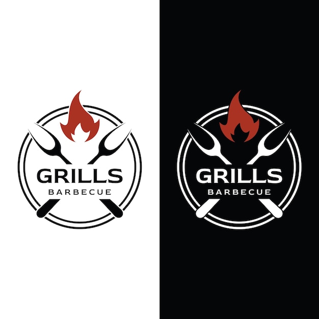 Typographie De Barbecue Grillé Création De Logo Avec Feu Croisé Et Spatulelogos Pour Restaurants Cafés Et Bars