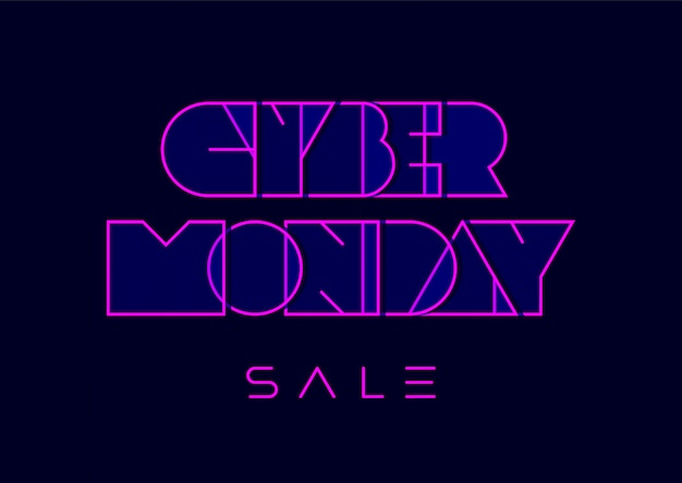 Typographie Cyber Monday Dans Un Style Futuriste Rétro Sur Fond Bleu Foncé