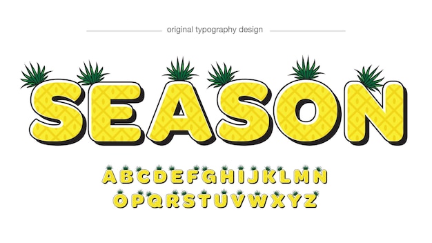 Vecteur typographie de dessin animé ananas jaune