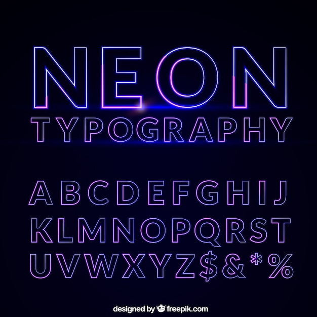 Vecteur typographie neon dans des tons violets