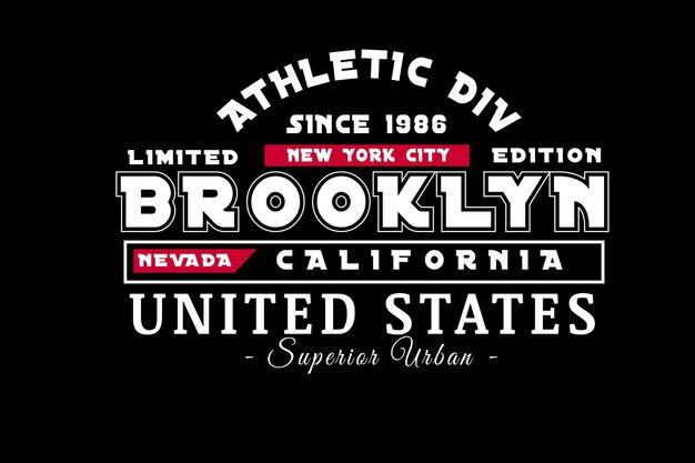 Typographie New York City Brooklyn Nevada Californie Couleur Blanc Et Rouge