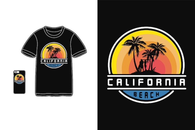 Typographie De La Plage De Californie Sur Les Marchandises De T-shirt Et Le Mobile