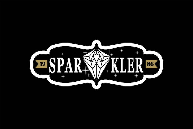 Typographie Sparkler avec icône géométrique diamant pour le logo de la société de bijoux Design vintage
