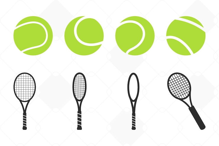 Vecteur la typographie des sports de tennis la raquette de tennis la balle vectorielle de la raquette vectorielle la silhouette le logo du tennis le svg du tennis