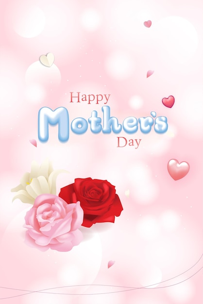 Typographie texte de la fête des mères avec fleurs rose et décoration coeur bannière graphique vectorielle réaliste