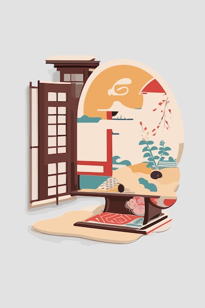 Vecteur typographie traditionnelle japonaise kanji avec ambiance de style de vie japonaise