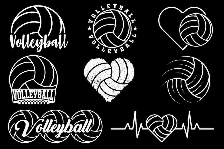 Vecteur la typographie de volleyball et le paquet en forme de cœur de volleyball