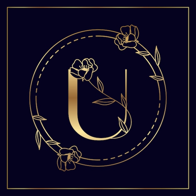 Vecteur u golden initial floral luxe et logo élégant