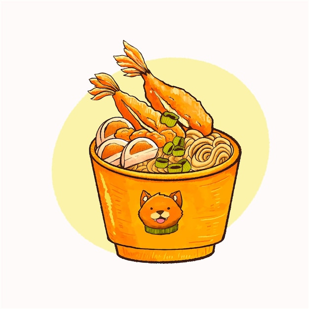 Vecteur udon avec illustration d & # 39; art de garniture de crevettes