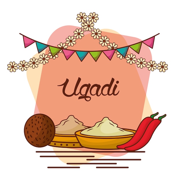 Ugadi Ensemble Carte De Voeux Pot Fleurs De Noix De Coco De Poivre De Neem