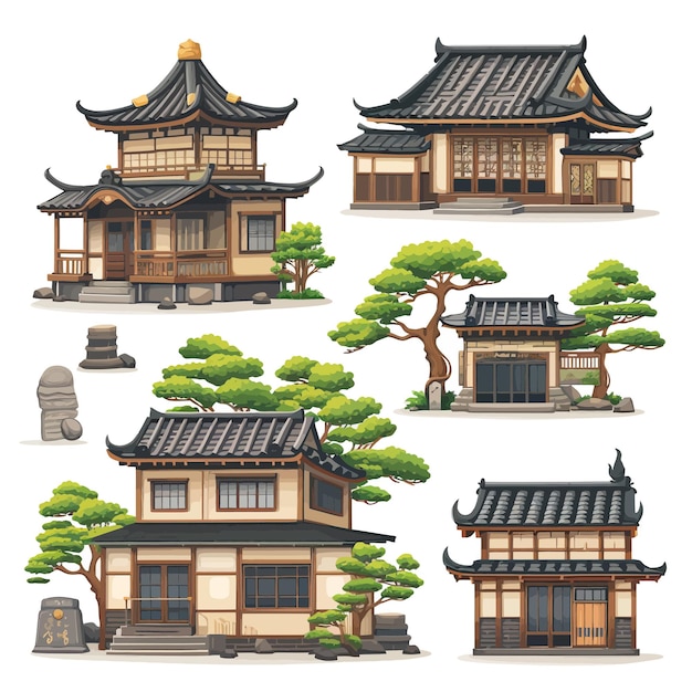 Vecteur ui_set_vector_illustration_de la maison japonaise