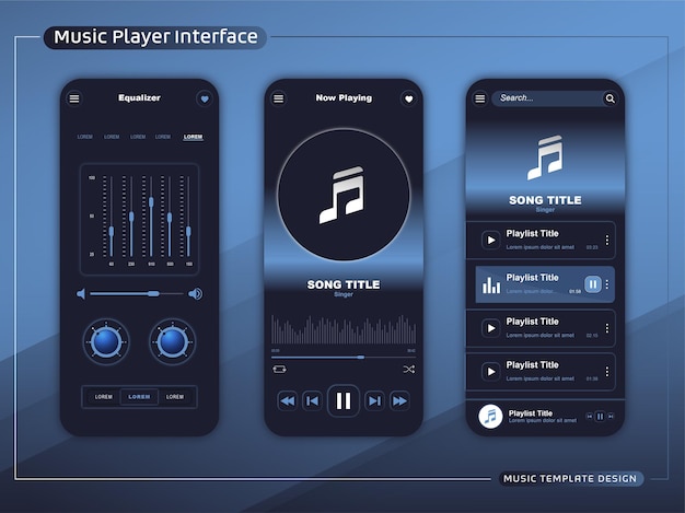 Vecteur ui ux interface music player design concept blue theme bundles