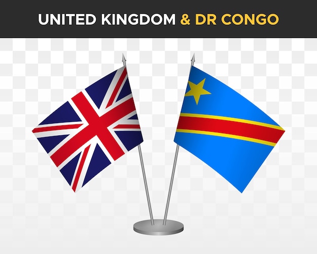 Uk United Kingdom Britain Vs Dr Congo Desk Flags Mockup 3d Vector Illustration Isolé Drapeaux De Table