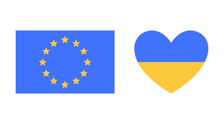 Vecteur ukraine en europe drapeau de l'ukraine et de l'union européenne illustration vectorielle pour la conception