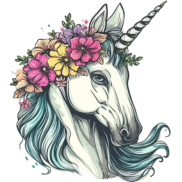 Vecteur unicorn_with_flower_crowntemplate