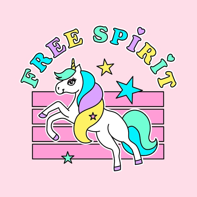 Unicorne à l'esprit libre avec des poils colorés