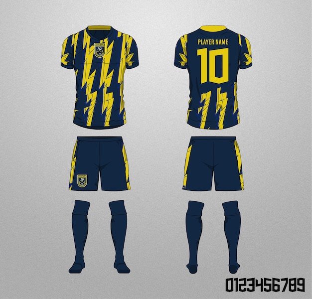 Uniforme de futbol con diseno abstracto bleu et jaune