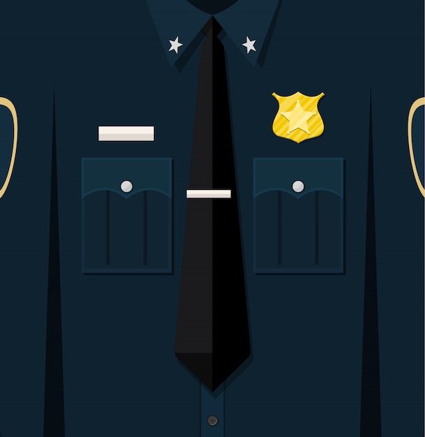 Uniforme De Policier Bleu Plié Avec Badge.