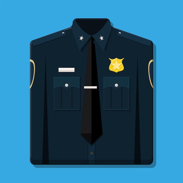 Vecteur uniforme de policier bleu plié avec badge.