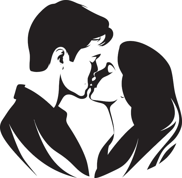 Vecteur l'union heureuse vector romantique iconique le baiser de l'amour éternel emblème noir