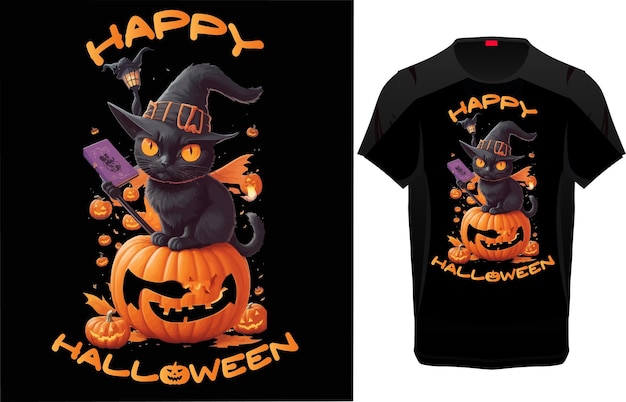 Unique Vecteur Gratuit Halloween Dessin Animé Vecteur Chat Noir Illustration Tshirt Design Pour Tous