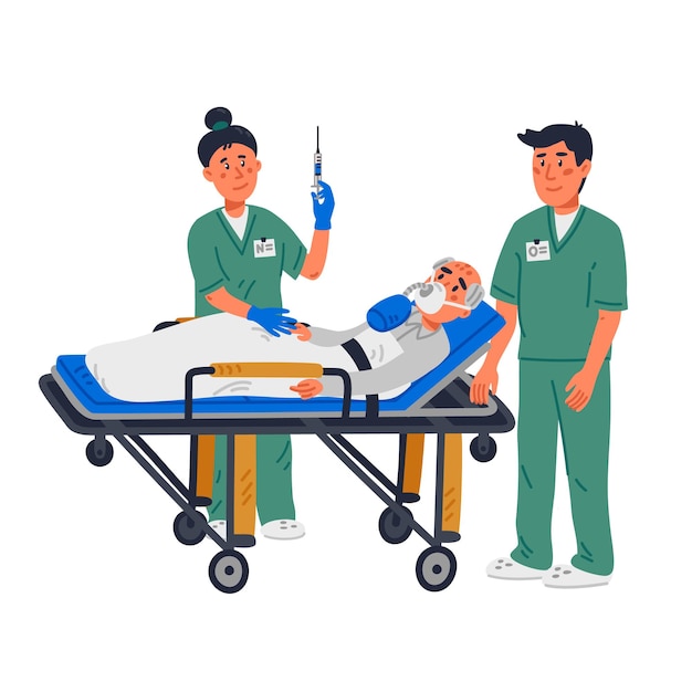 Les urgences aident les secouristes à aider un patient âgé sur une civière