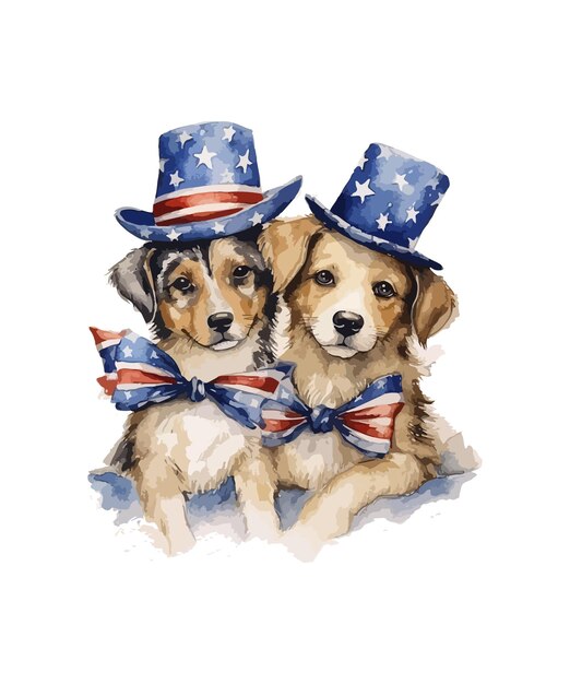 USA Flag Dog Cupple Aquarelle aquarelle Dog Cupple 4th July Dog