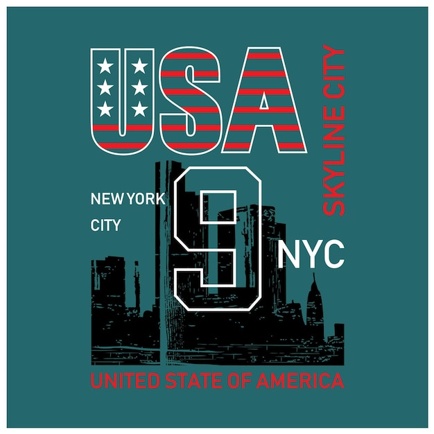 Vecteur usa new york city avec des graphiques d'ombres de bâtiments urbains pour des t-shirts vectoriels premium de typographie