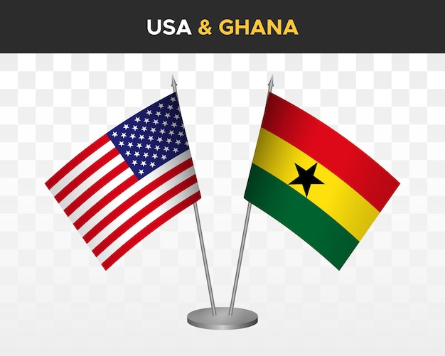 USA United States America vs Ghana desk flags mockup 3d vector illustration table flags