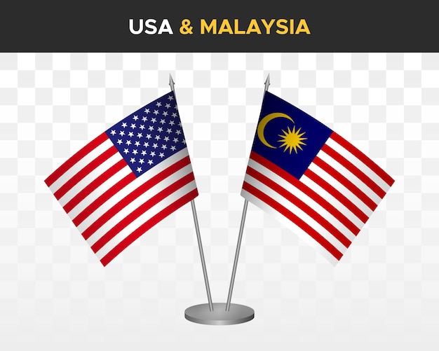 Usa United States America Vs Malaysia Desk Flags Mockup 3d Vector Illustration Table Flags