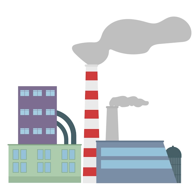 Usine, entreprise industrielle, pollution de l'air, atelier, tuyaux. Illustration vectorielle.