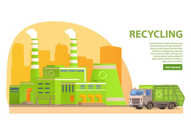 Usine de traitement des déchets de déchets d'usine Recyclage des déchets Camion à ordures Low poly