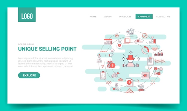 Usp Concept De Point De Vente Unique Avec Icône De Cercle Pour Le Modèle De Site Web Ou La Page D'accueil De La Page De Destination