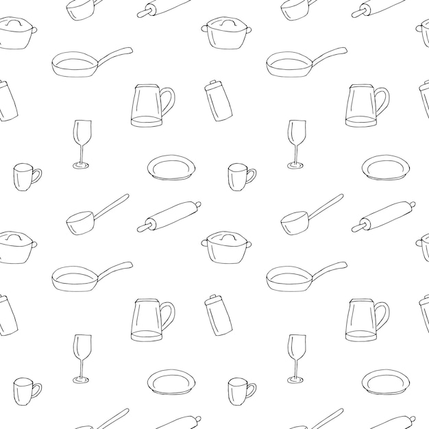 Utensiles De Cuisine Modèle Sans Couture Illustration Vectorielle Dessin à La Main Griffon