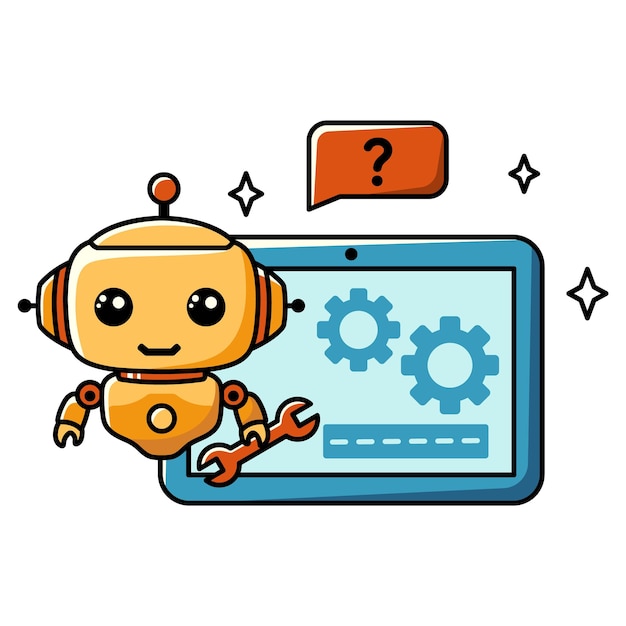 Utilisation de l'IA dans le service client Chat bot assistant pour les applications en ligne Illustration du concept vectoriel de dessin animé