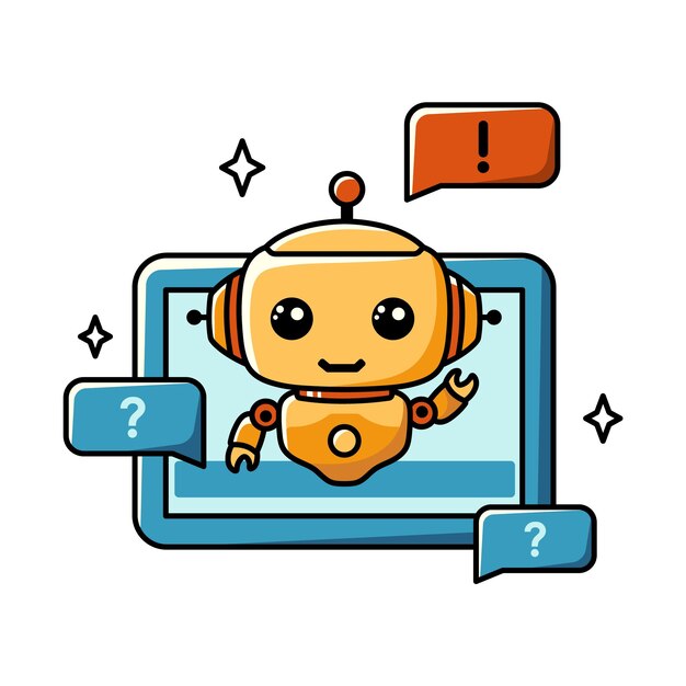 Utilisation de l'IA pour le conseil et le support client Assistant de chat bot pour les applications en ligne Illustration de concept vectoriel de dessin animé