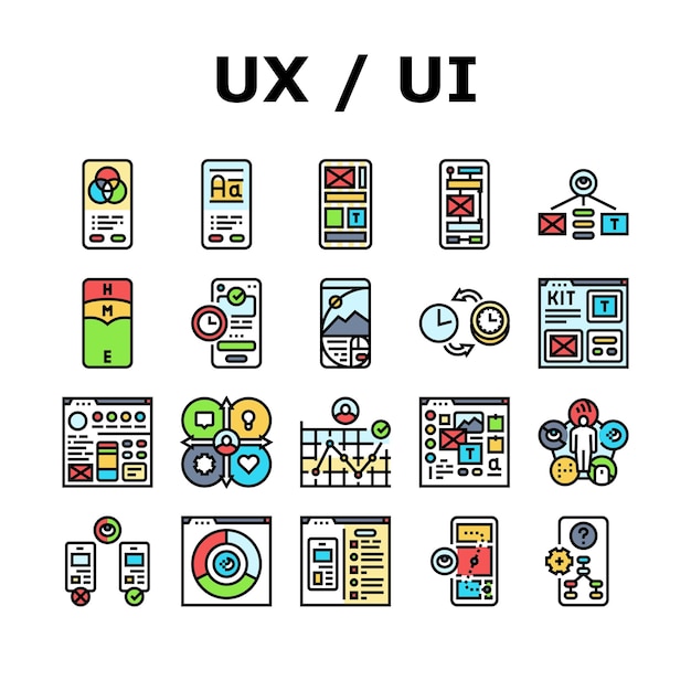 UX développer des icônes de recherche de contenu set vecteur