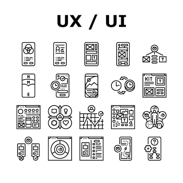 UX développer des icônes de recherche de contenu set vecteur