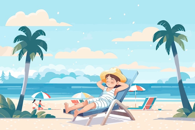 Vacances d'été avec Cartoon Kids Beach Vector Illustration
