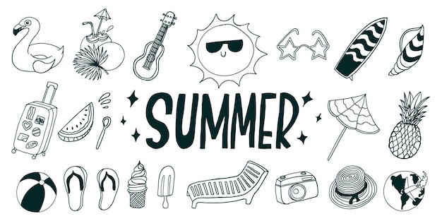 Vacances D'été Dans Le Style De Contour Doodle
