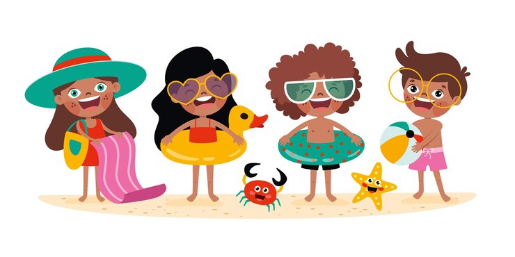 Vecteur vacances d'été avec des enfants de dessin animé
