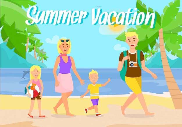 Vecteur vacances d'été sur la plage carte postale plate avec texte.