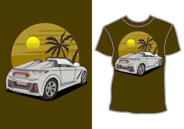 Vacances D'été, Voiture Près De La Plage, Conception De T-shirt