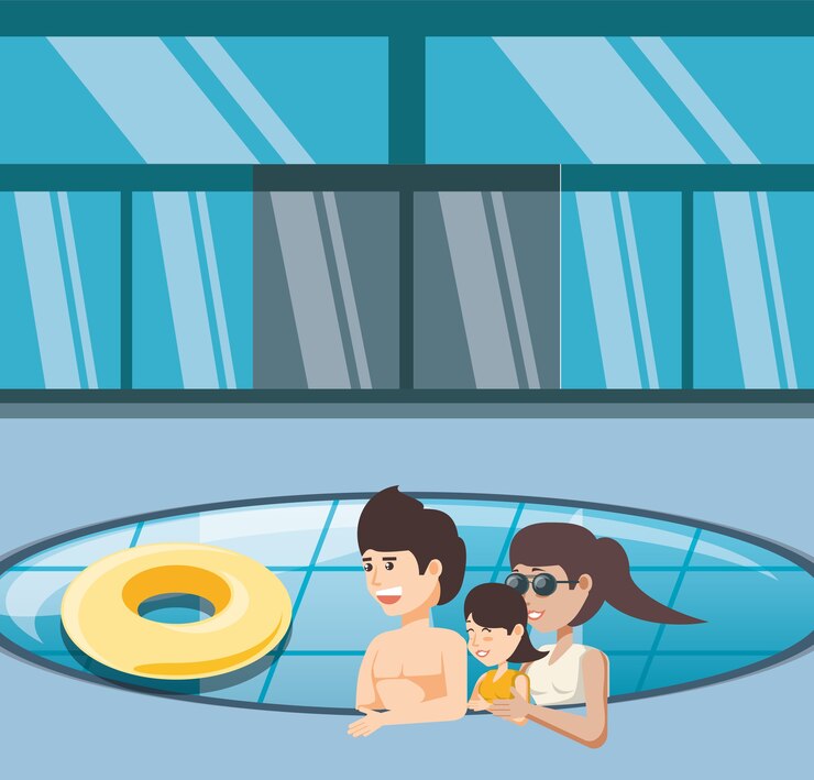 Vecteur vacances en famille dans la piscine